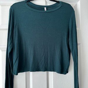 Lulus long sleeve cropped shirt - dark green/teal, size L
